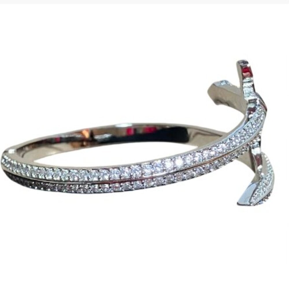 Sword of Justice Open Cuff Design Silver-Tone with Pave Cubic Zirconias EUC S/M - Picture 3 of 7